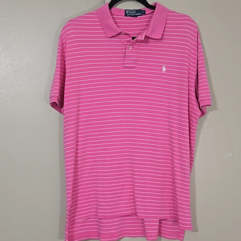 Ralph Lauren Men's Cotton Pink and White Polo Shirt Size Large